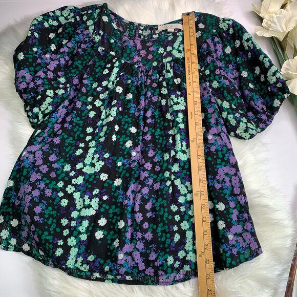 Loft Ann Taylor Floral Shirred Yoke Top Black Green size Small office work - Picture 15 of 16